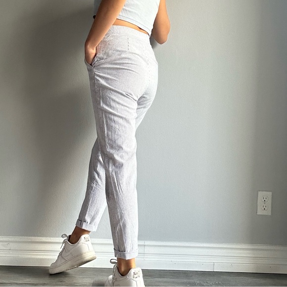 Pull&Bear Blue and White Stripes 100% Cotton High Rise Cigarette Pants Trousers - Picture 2 of 9